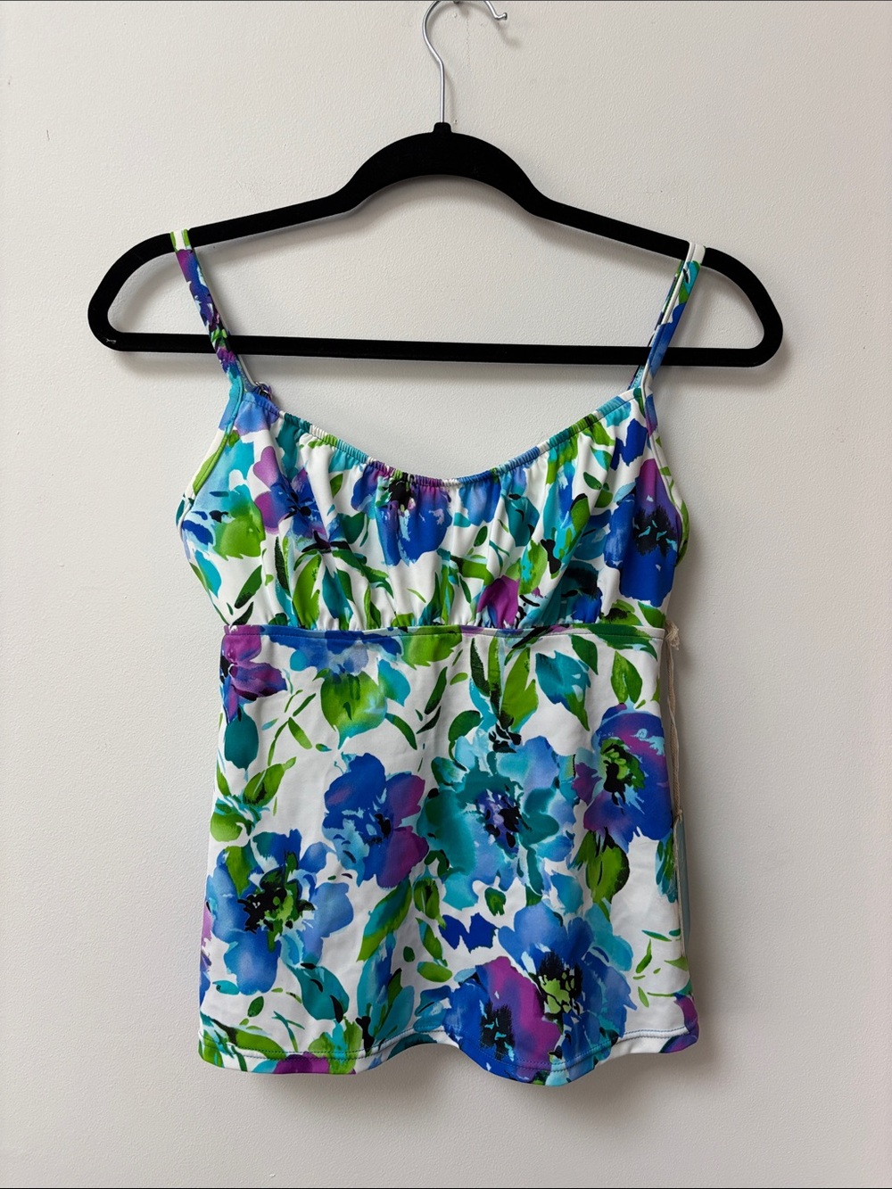 Caribbean Joe PARIS IN BLOOM Peasant with Floating Underwire Tankini Top,10,NWT
